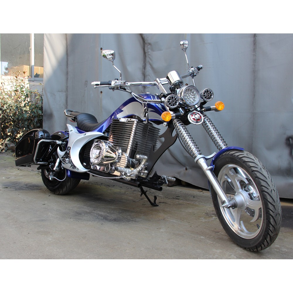 Электромотоцикл GreenCamel Chopper C200, 72V 3000W R15 Синий 1